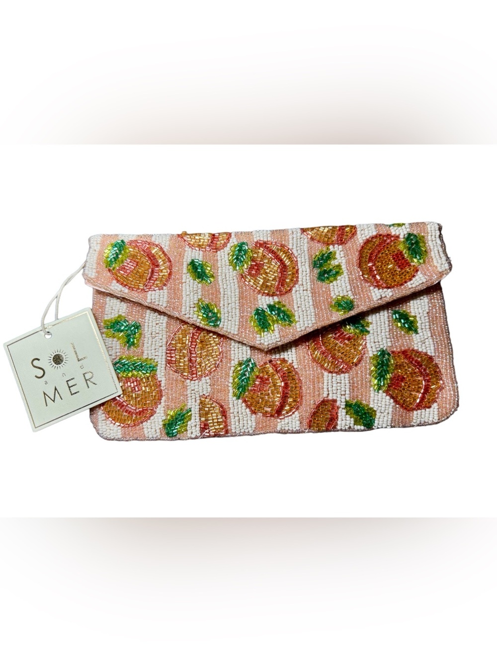 Sol and Mer Pink Peach Beaded Envelope Clutch